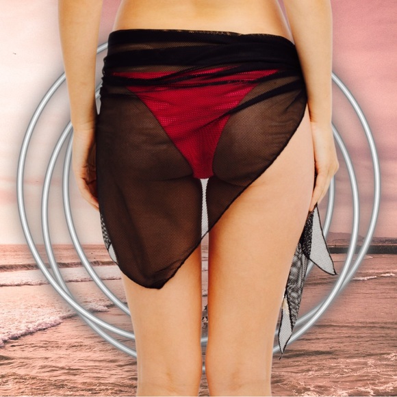 DO Everything In ❤️ Cover Stories Black Mesh Swim Bikini Sarong Cover-Up - Picture 2 of 3